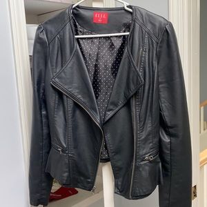 Leather jacket with front zipper